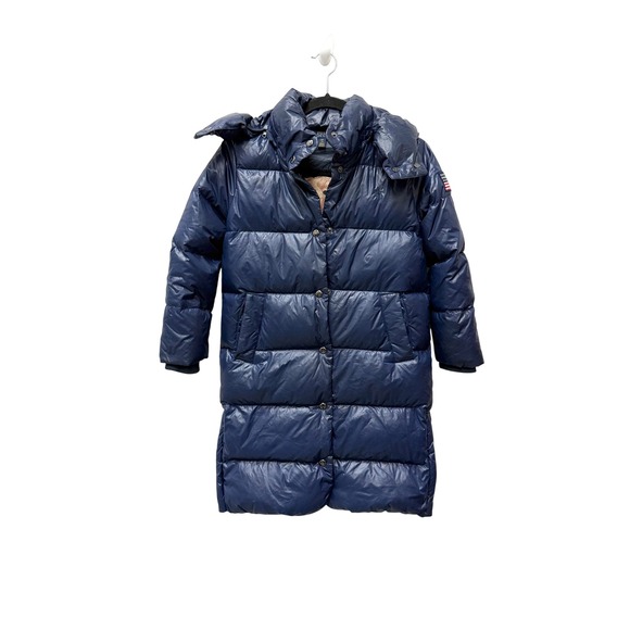 Polo Ralph Lauren Boys Navy Blue Down Puffer Coat Polo Bear Logo Hooded Parka 7